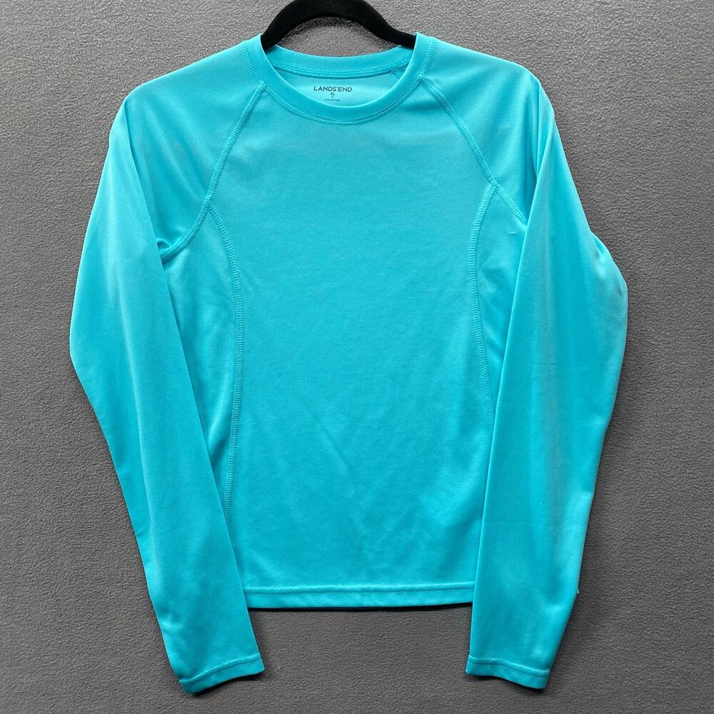 Lands End Swim Rash‎ Guard Kids XL Blue Thumb Holes Long Sleeve Pool Beach